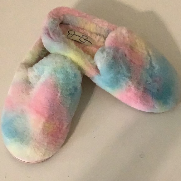 Jessica Simpson Multicolor Fuzzy Slippers Women’s Size S (5-6) Preloved - Picture 1 of 4